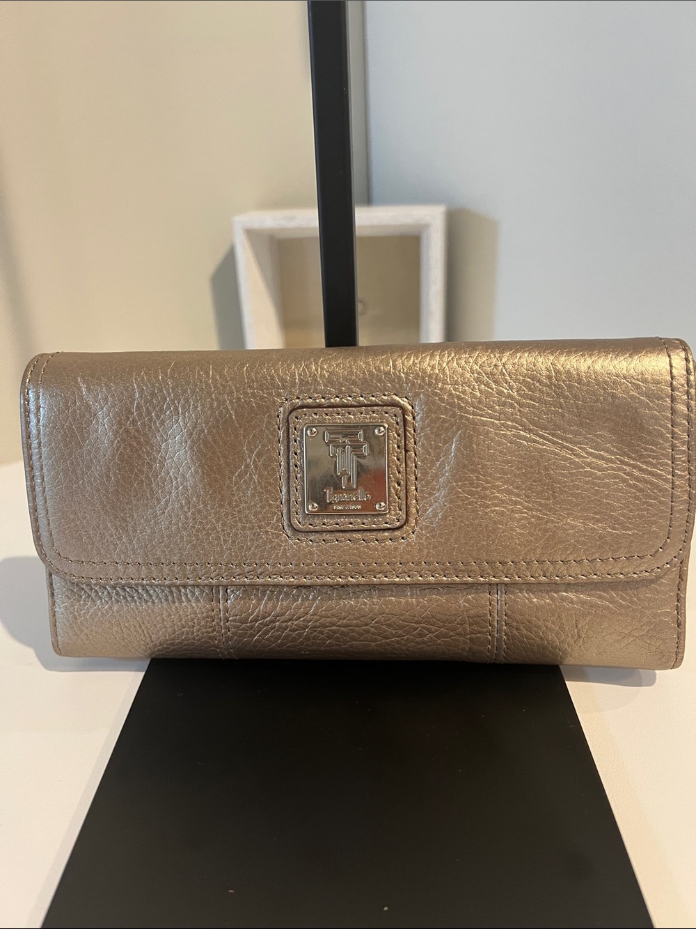 Tignanello Metallic Taupe Leather Continental Wallet